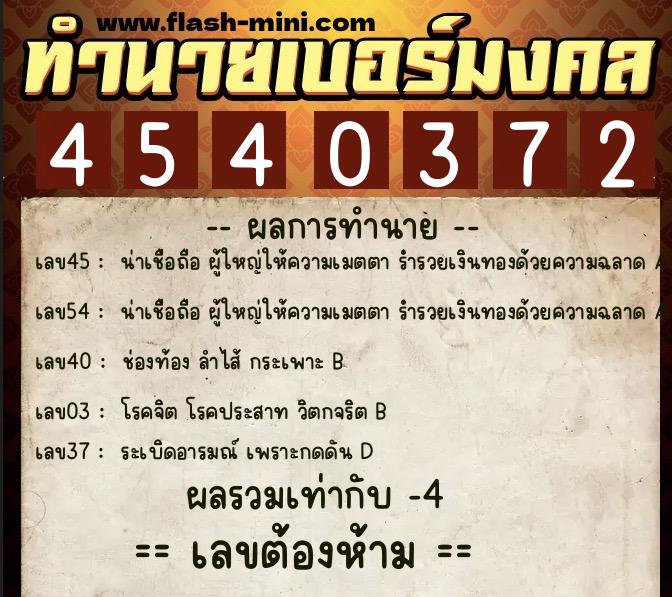 ทำนายเบอร์มงคล 0XX-4540372  ทำนายเบอร์มงคล หมายเลข 093-454037 