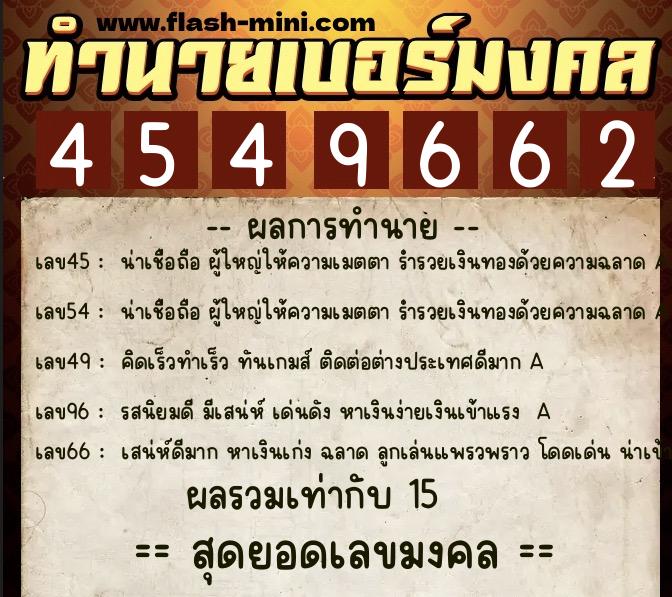 ทำนายเบอร์มงคล 0XX-4549662 ทำนายเบอร์มงคล หมายเลข 065-454966 ทำนายเบอร์มงคล 0XX-4549662 ทำนายเบอร์มงคล หมายเลข 065-454966