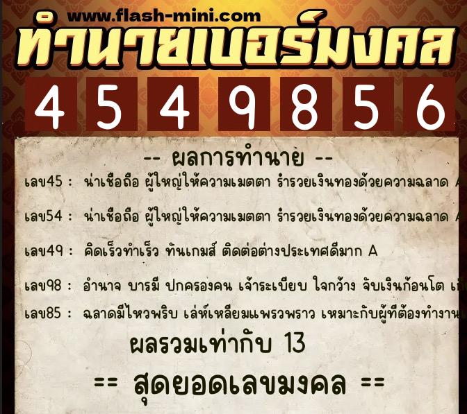 ทำนายเบอร์มงคล 0XX-4549856 ทำนายเบอร์มงคล หมายเลข 081-454985 ทำนายเบอร์มงคล 0XX-4549856 ทำนายเบอร์มงคล หมายเลข 081-454985