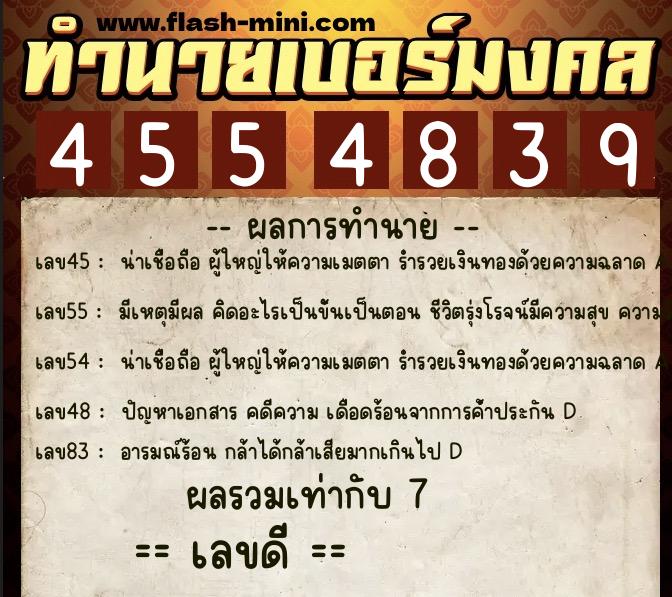 ทำนายเบอร์มงคล 0XX-4554839  ทำนายเบอร์มงคล หมายเลข 068-455483 