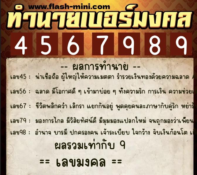 ทำนายเบอร์มงคล 0XX-4567989  ทำนายเบอร์มงคล หมายเลข 096-456798 
