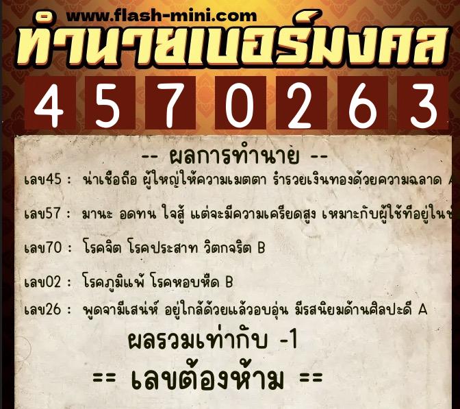 ทำนายเบอร์มงคล 0XX-4570263  ทำนายเบอร์มงคล หมายเลข 091-457026 