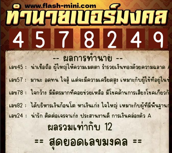ทำนายเบอร์มงคล 0XX-4578249 ทำนายเบอร์มงคล หมายเลข 067-457824 ทำนายเบอร์มงคล 0XX-4578249 ทำนายเบอร์มงคล หมายเลข 067-457824