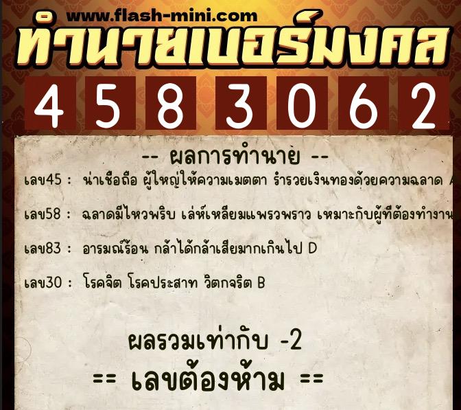 ทำนายเบอร์มงคล 0XX-4583062 ทำนายเบอร์มงคล หมายเลข 083-458306 ทำนายเบอร์มงคล 0XX-4583062 ทำนายเบอร์มงคล หมายเลข 083-458306