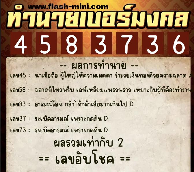 ทำนายเบอร์มงคล 0XX-4583736  ทำนายเบอร์มงคล หมายเลข 095-458373 