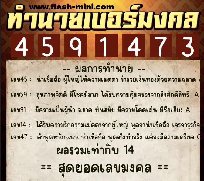 ทำนายเบอร์มงคล 0XX-4591473  ทำนายเบอร์มงคล หมายเลข 066-459147 