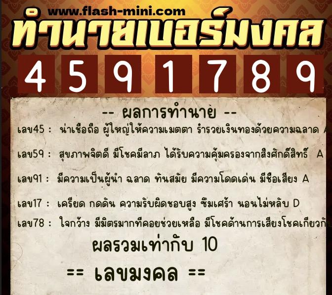 ทำนายเบอร์มงคล 0XX-4591789  ทำนายเบอร์มงคล หมายเลข 089-459178 