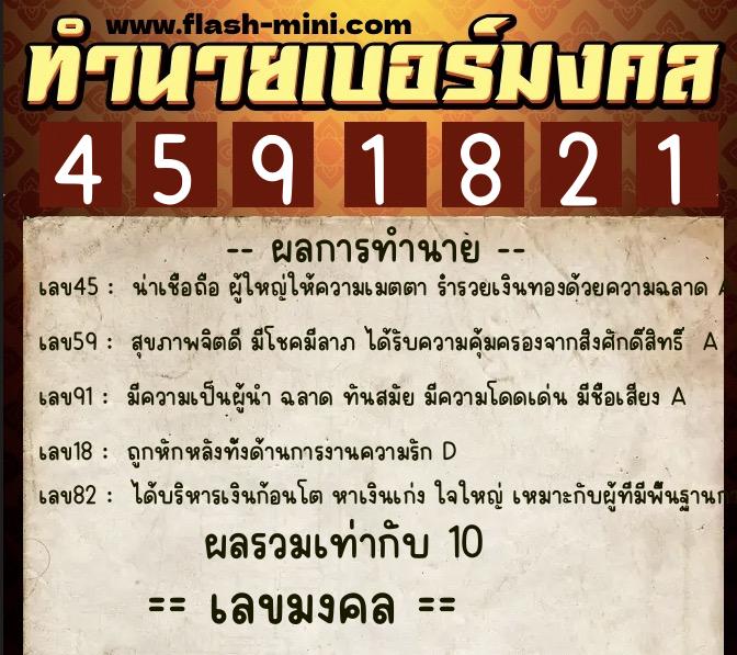 ทำนายเบอร์มงคล 0XX-4591821  ทำนายเบอร์มงคล หมายเลข 094-459182 