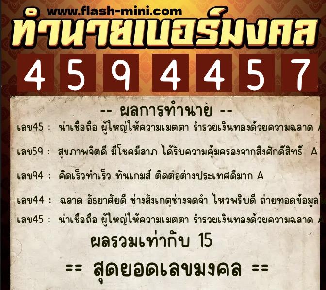 ทำนายเบอร์มงคล 0XX-4594457  ทำนายเบอร์มงคล หมายเลข 081-459445 