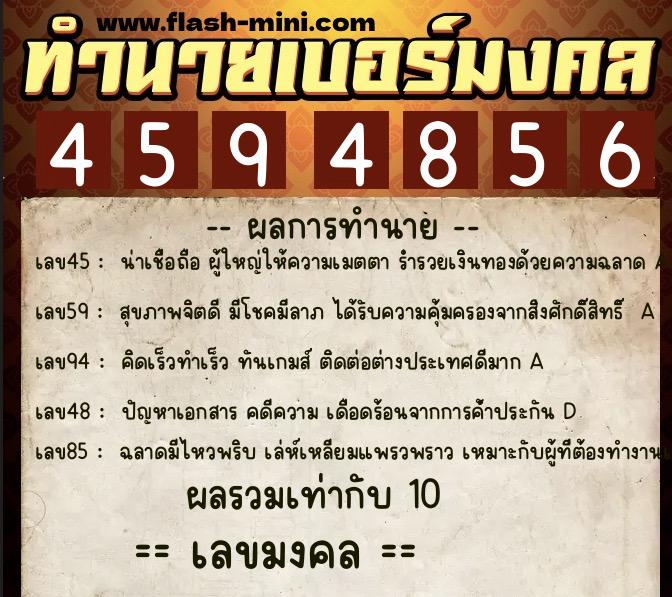 ทำนายเบอร์มงคล 0XX-4594856  ทำนายเบอร์มงคล หมายเลข 099-459485 