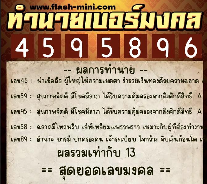 ทำนายเบอร์มงคล 0XX-4595896  ทำนายเบอร์มงคล หมายเลข 084-459589 