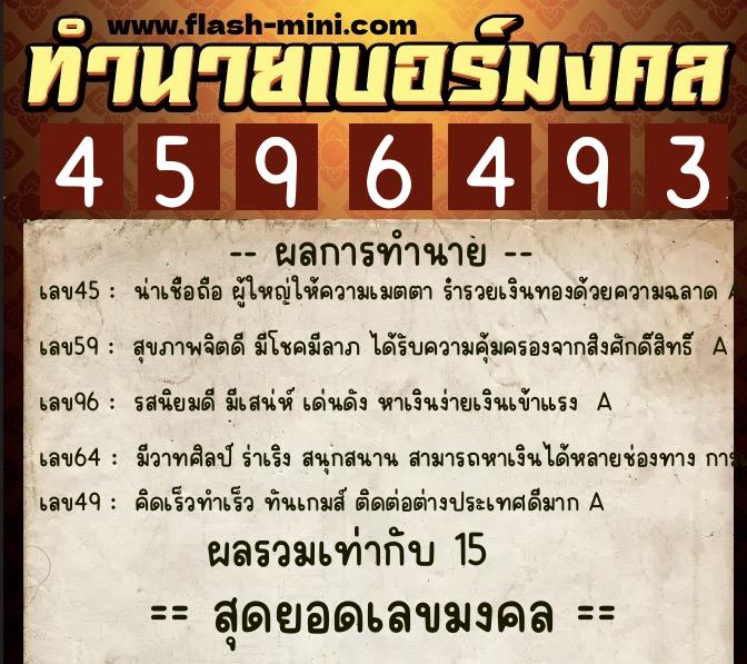 ทำนายเบอร์มงคล 0XX-4596493  ทำนายเบอร์มงคล หมายเลข 069-459649 