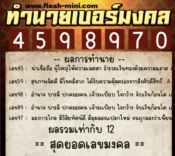ทำนายเบอร์มงคล 0XX-4598970 ทำนายเบอร์มงคล หมายเลข 099-459897 ทำนายเบอร์มงคล 0XX-4598970 ทำนายเบอร์มงคล หมายเลข 099-459897