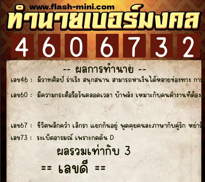 ทำนายเบอร์มงคล 0XX-4606732 ทำนายเบอร์มงคล หมายเลข 061-460673 ทำนายเบอร์มงคล 0XX-4606732 ทำนายเบอร์มงคล หมายเลข 061-460673