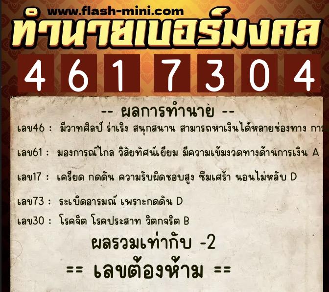 ทำนายเบอร์มงคล 0XX-4617304 ทำนายเบอร์มงคล หมายเลข 085-461730 ทำนายเบอร์มงคล 0XX-4617304 ทำนายเบอร์มงคล หมายเลข 085-461730