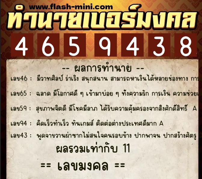 ทำนายเบอร์มงคล 0XX-4659438  ทำนายเบอร์มงคล หมายเลข 097-465943 