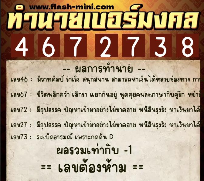 ทำนายเบอร์มงคล 0XX-4672738 ทำนายเบอร์มงคล หมายเลข 099-467273 ทำนายเบอร์มงคล 0XX-4672738 ทำนายเบอร์มงคล หมายเลข 099-467273