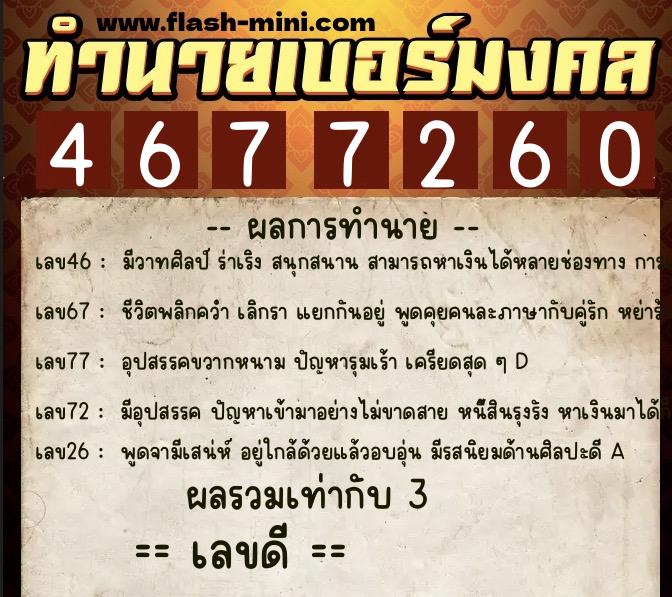 ทำนายเบอร์มงคล 0XX-4677260 ทำนายเบอร์มงคล หมายเลข 062-467726 ทำนายเบอร์มงคล 0XX-4677260 ทำนายเบอร์มงคล หมายเลข 062-467726