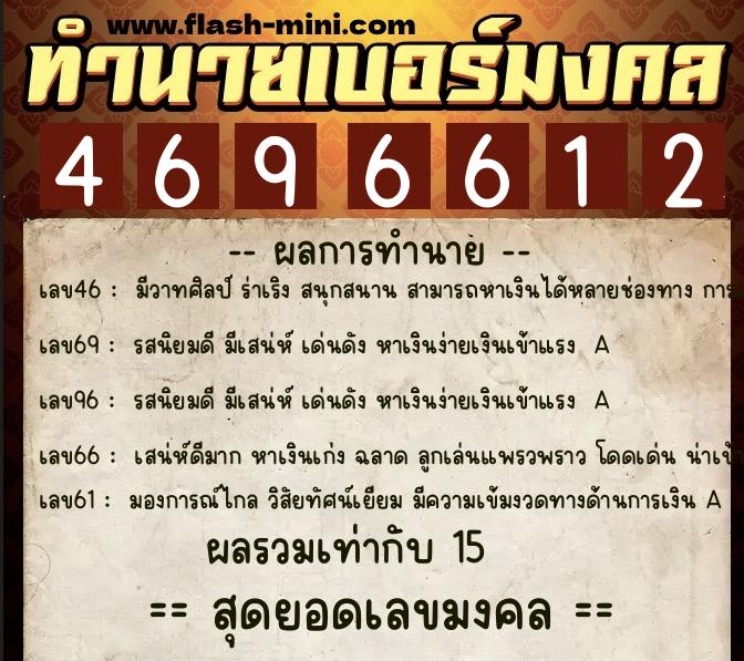 ทำนายเบอร์มงคล 0XX-4696612 ทำนายเบอร์มงคล หมายเลข 080-469661 ทำนายเบอร์มงคล 0XX-4696612 ทำนายเบอร์มงคล หมายเลข 080-469661