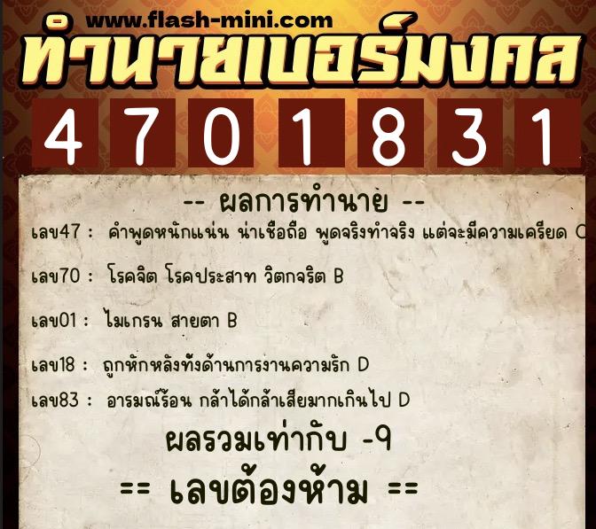 ทำนายเบอร์มงคล 0XX-4701831 ทำนายเบอร์มงคล หมายเลข 098-470183 ทำนายเบอร์มงคล 0XX-4701831 ทำนายเบอร์มงคล หมายเลข 098-470183