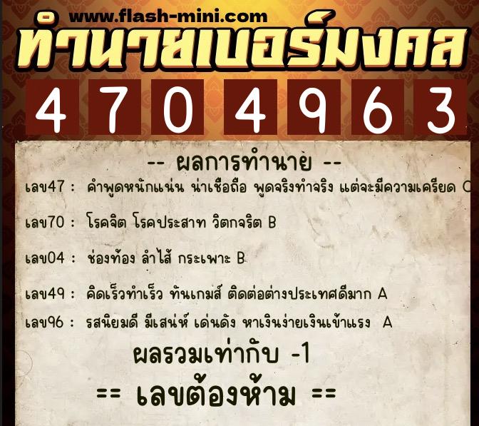 ทำนายเบอร์มงคล 0XX-4704963 ทำนายเบอร์มงคล หมายเลข 065-470496 ทำนายเบอร์มงคล 0XX-4704963 ทำนายเบอร์มงคล หมายเลข 065-470496