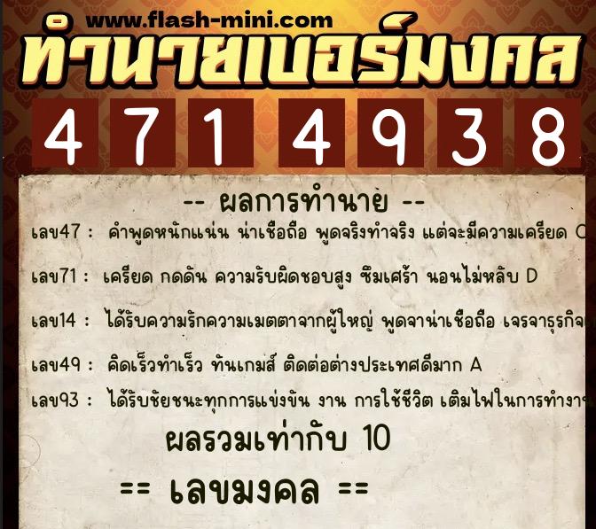 ทำนายเบอร์มงคล 0XX-4714938 ทำนายเบอร์มงคล หมายเลข 066-471493 ทำนายเบอร์มงคล 0XX-4714938 ทำนายเบอร์มงคล หมายเลข 066-471493