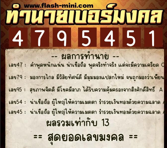 ทำนายเบอร์มงคล 0XX-4795451  ทำนายเบอร์มงคล หมายเลข 089-479545 