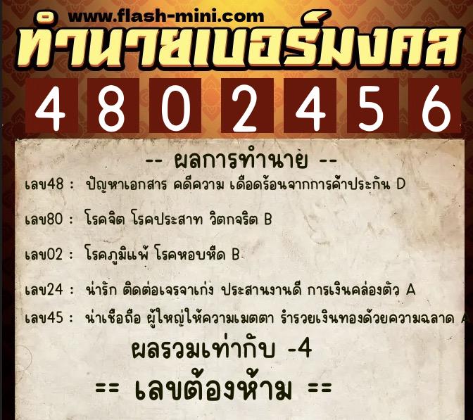 ทำนายเบอร์มงคล 0XX-4802456 ทำนายเบอร์มงคล หมายเลข 063-480245 ทำนายเบอร์มงคล 0XX-4802456 ทำนายเบอร์มงคล หมายเลข 063-480245