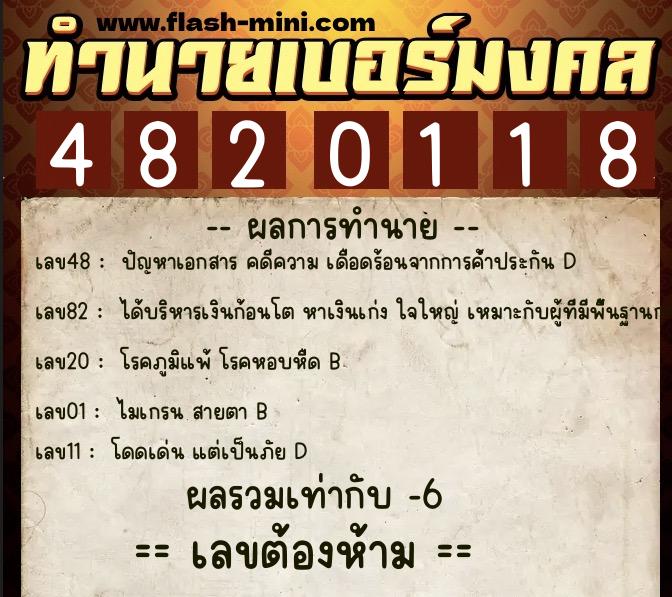 ทำนายเบอร์มงคล 0XX-4820118  ทำนายเบอร์มงคล หมายเลข 082-482011 