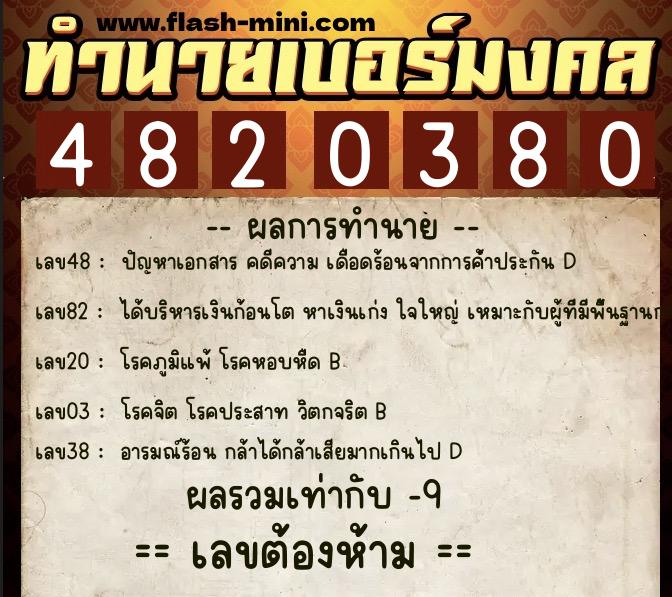 ทำนายเบอร์มงคล 0XX-4820380  ทำนายเบอร์มงคล หมายเลข 097-482038 