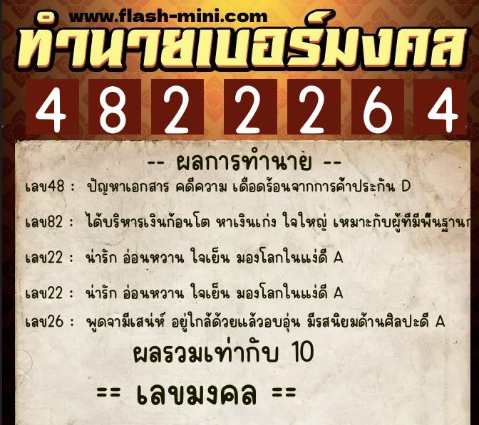ทำนายเบอร์มงคล 0XX-4822264  ทำนายเบอร์มงคล หมายเลข 061-482226 
