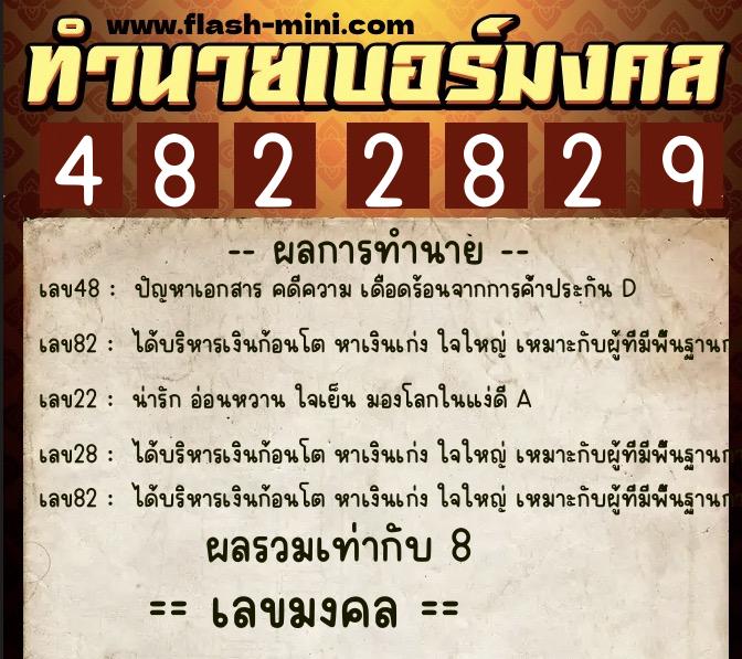 ทำนายเบอร์มงคล 0XX-4822829  ทำนายเบอร์มงคล หมายเลข 084-482282 