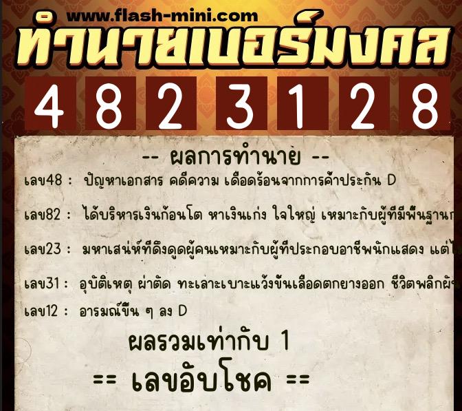 ทำนายเบอร์มงคล 0XX-4823128  ทำนายเบอร์มงคล หมายเลข 068-482312 