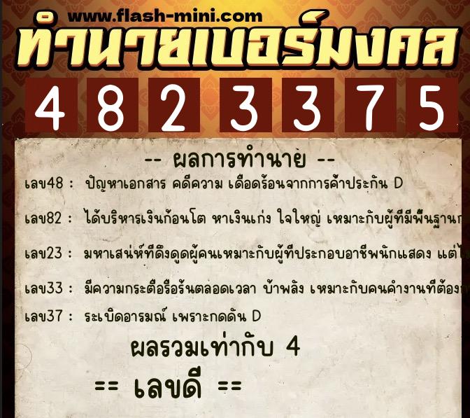 ทำนายเบอร์มงคล 0XX-4823375  ทำนายเบอร์มงคล หมายเลข 097-482337 