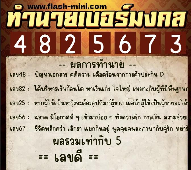 ทำนายเบอร์มงคล 0XX-4825673  ทำนายเบอร์มงคล หมายเลข 060-482567 