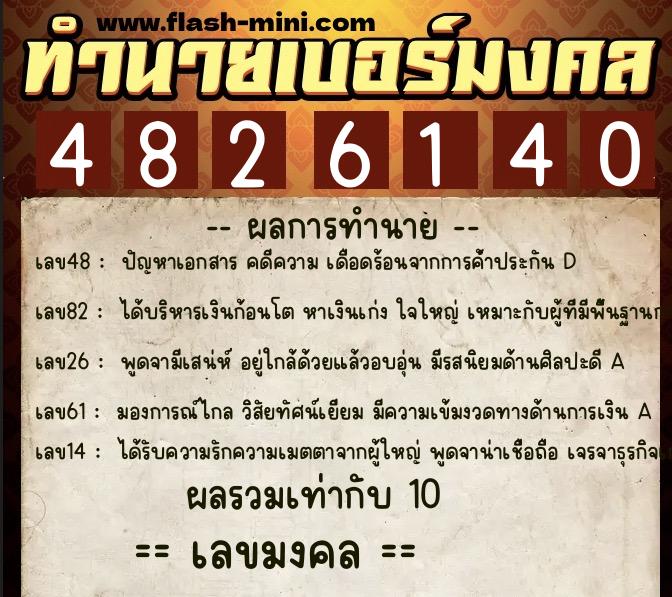 ทำนายเบอร์มงคล 0XX-4826140  ทำนายเบอร์มงคล หมายเลข 093-482614 