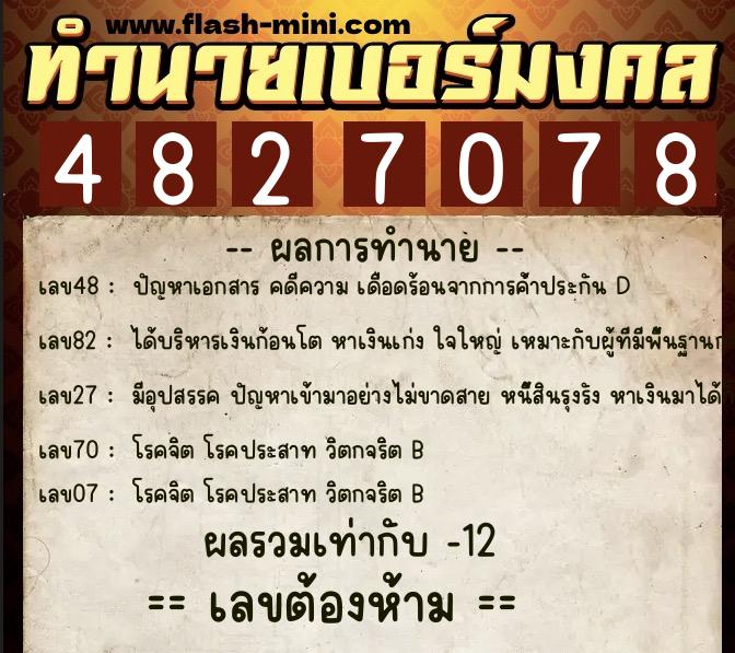 ทำนายเบอร์มงคล 0XX-4827078 ทำนายเบอร์มงคล หมายเลข 066-482707 ทำนายเบอร์มงคล 0XX-4827078 ทำนายเบอร์มงคล หมายเลข 066-482707