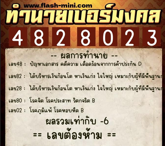 ทำนายเบอร์มงคล 0XX-4828023  ทำนายเบอร์มงคล หมายเลข 092-482802 