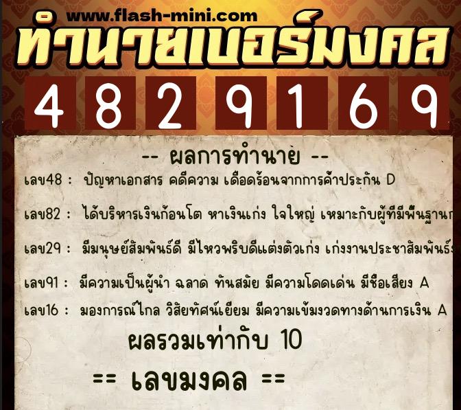 ทำนายเบอร์มงคล 0XX-4829169  ทำนายเบอร์มงคล หมายเลข 086-482916 