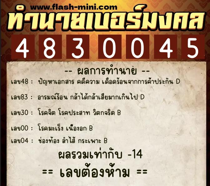 ทำนายเบอร์มงคล 0XX-4830045 ทำนายเบอร์มงคล หมายเลข 080-483004 ทำนายเบอร์มงคล 0XX-4830045 ทำนายเบอร์มงคล หมายเลข 080-483004