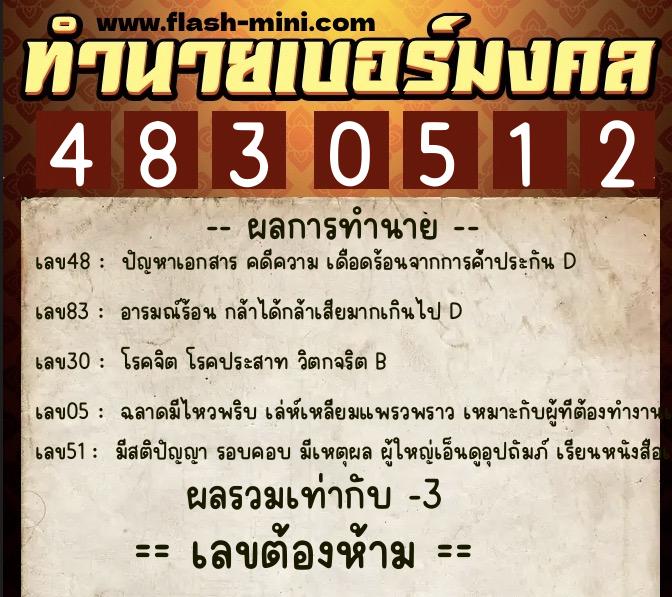 ทำนายเบอร์มงคล 0XX-4830512 ทำนายเบอร์มงคล หมายเลข 085-483051 ทำนายเบอร์มงคล 0XX-4830512 ทำนายเบอร์มงคล หมายเลข 085-483051