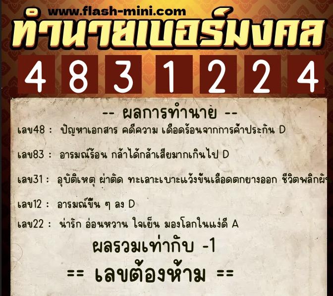 ทำนายเบอร์มงคล 0XX-4831224  ทำนายเบอร์มงคล หมายเลข 083-483122 