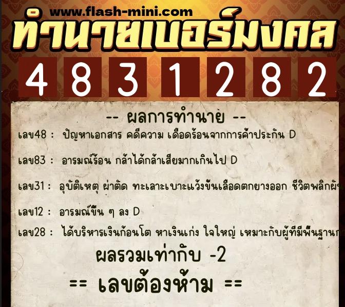 ทำนายเบอร์มงคล 0XX-4831282  ทำนายเบอร์มงคล หมายเลข 061-483128 