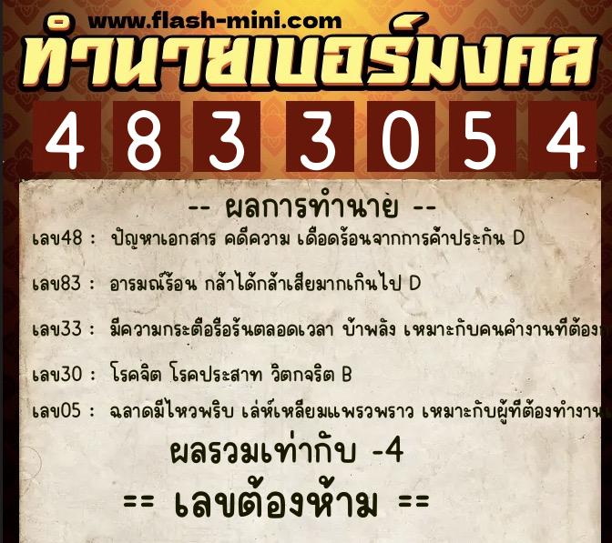 ทำนายเบอร์มงคล 0XX-4833054  ทำนายเบอร์มงคล หมายเลข 083-483305 