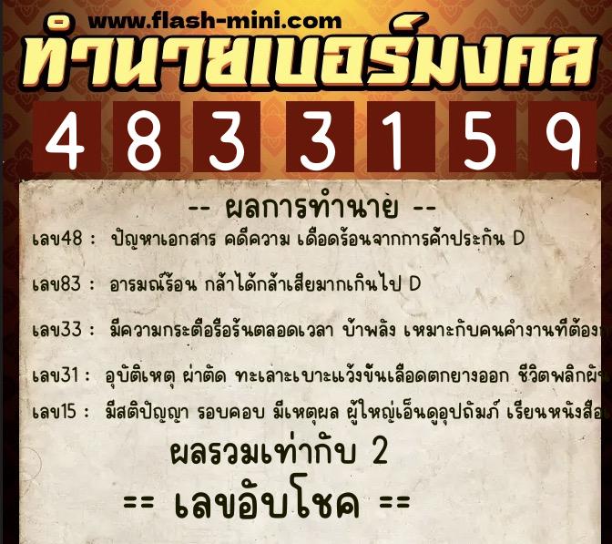 ทำนายเบอร์มงคล 0XX-4833159 ทำนายเบอร์มงคล หมายเลข 069-483315 ทำนายเบอร์มงคล 0XX-4833159 ทำนายเบอร์มงคล หมายเลข 069-483315