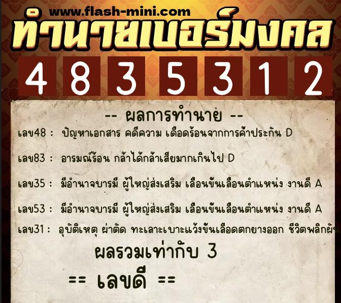 ทำนายเบอร์มงคล 0XX-4835312 ทำนายเบอร์มงคล หมายเลข 062-483531 ทำนายเบอร์มงคล 0XX-4835312 ทำนายเบอร์มงคล หมายเลข 062-483531