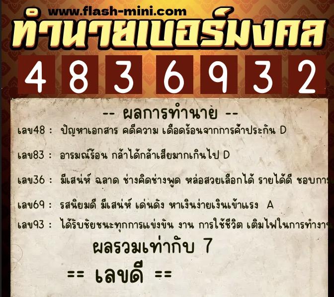 ทำนายเบอร์มงคล 0XX-4836932  ทำนายเบอร์มงคล หมายเลข 085-483693 