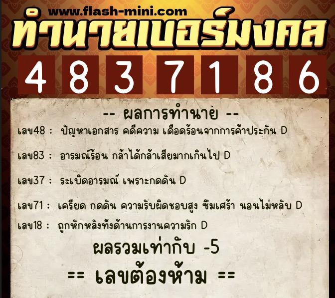 ทำนายเบอร์มงคล 0XX-4837186  ทำนายเบอร์มงคล หมายเลข 094-483718 