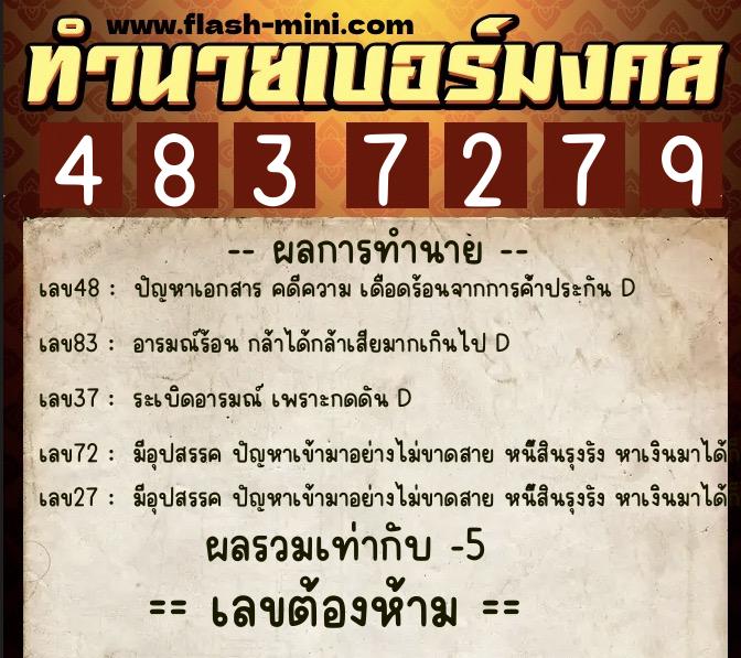 ทำนายเบอร์มงคล 0XX-4837279  ทำนายเบอร์มงคล หมายเลข 068-483727 