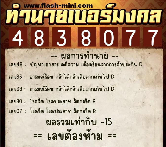 ทำนายเบอร์มงคล 0XX-4838077  ทำนายเบอร์มงคล หมายเลข 096-483807 